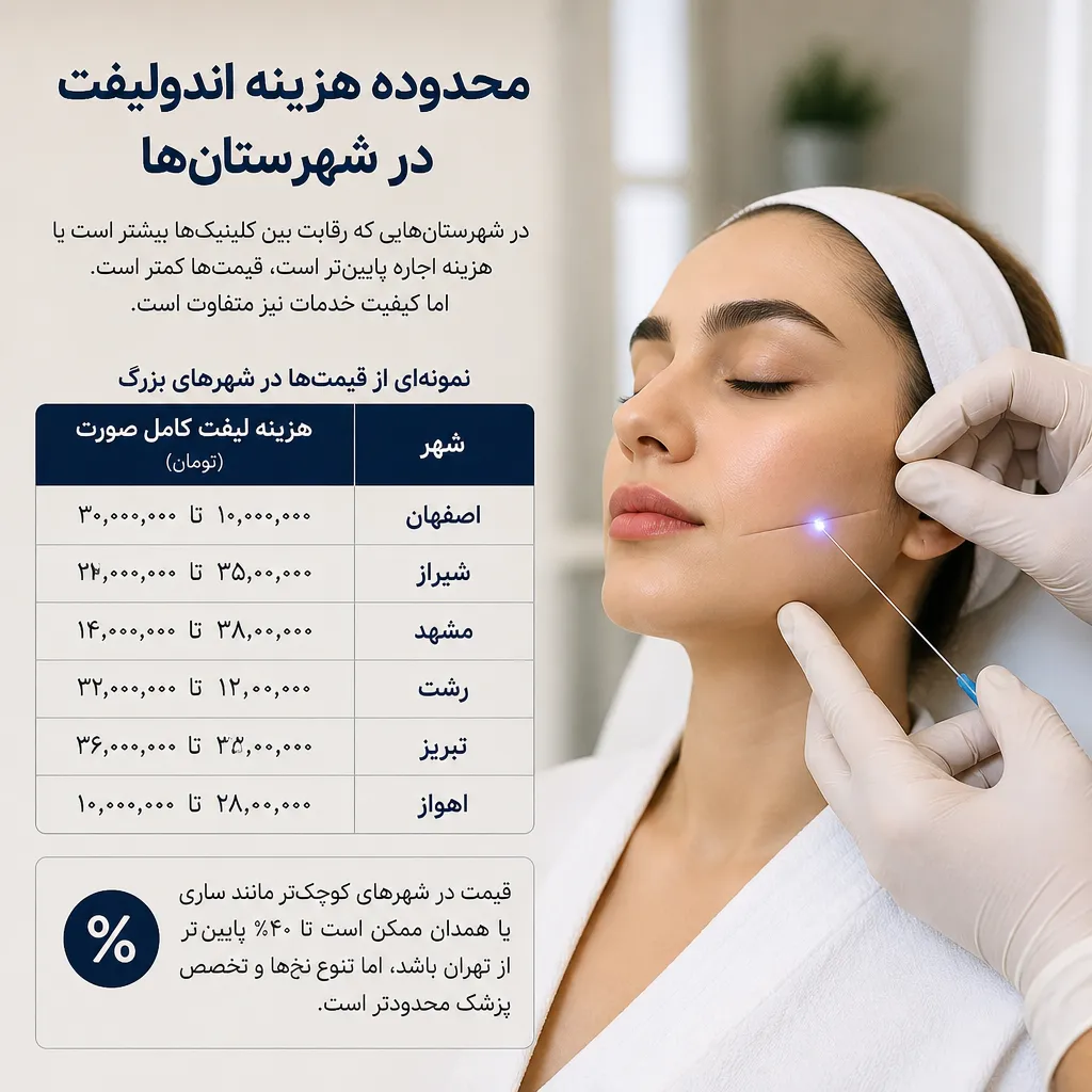 محدوده هزینه اندولیفت در شهرستان&zwnj;ها