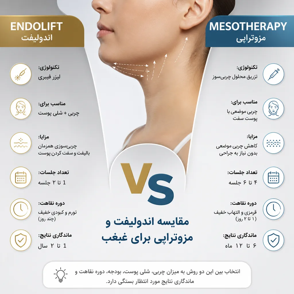 مقایسه اندولیفت و مزوتراپی برای غبغب
