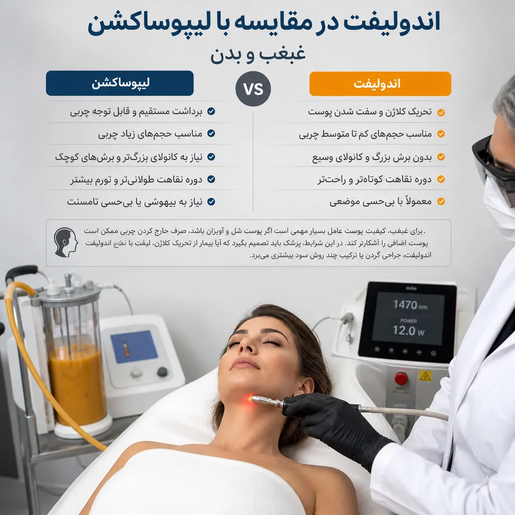 اندولیفت در مقایسه با لیپوساکشن غبغب و بدن