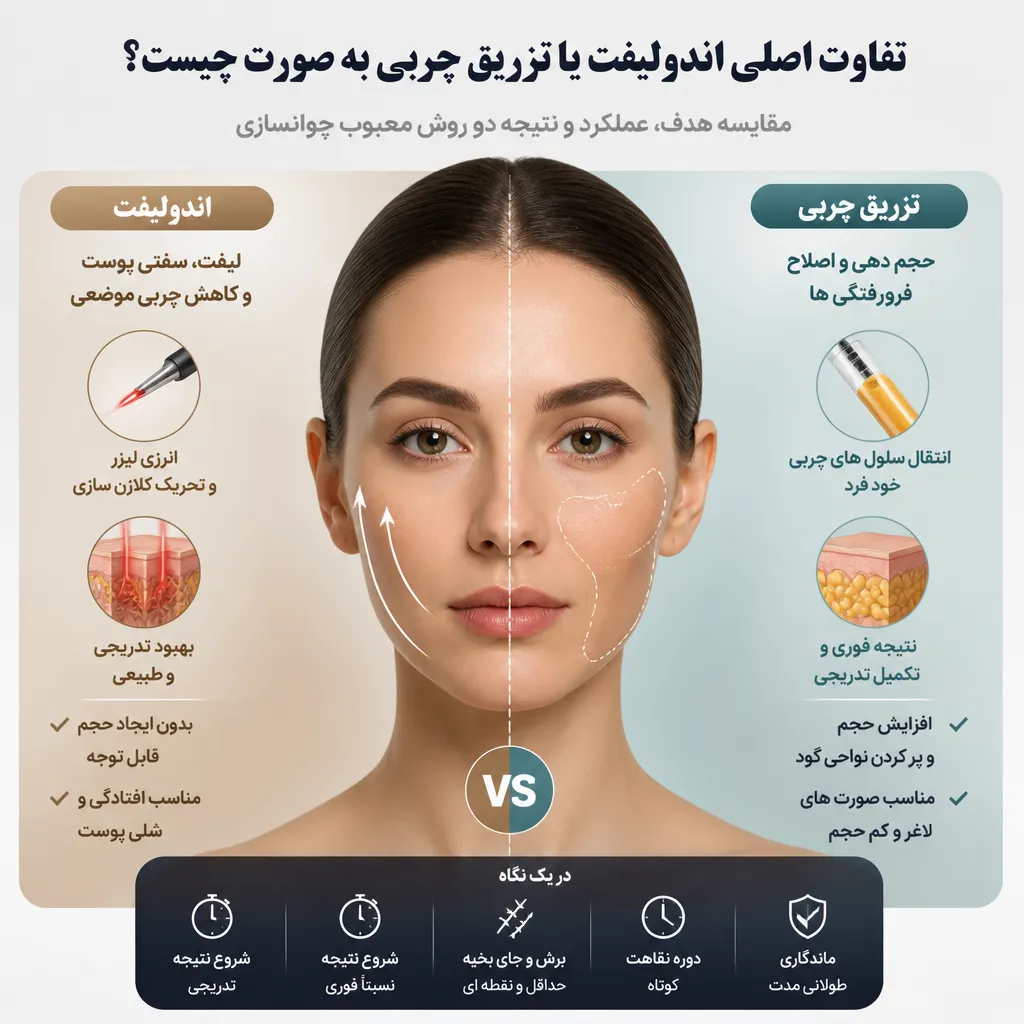 تفاوت اصلی اندولیفت یا تزریق چربی به صورت چیست؟