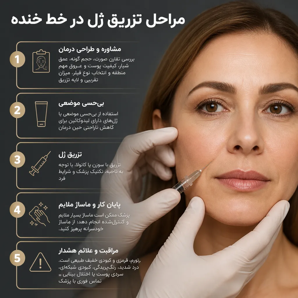 مراحل تزریق ژل در خط خنده